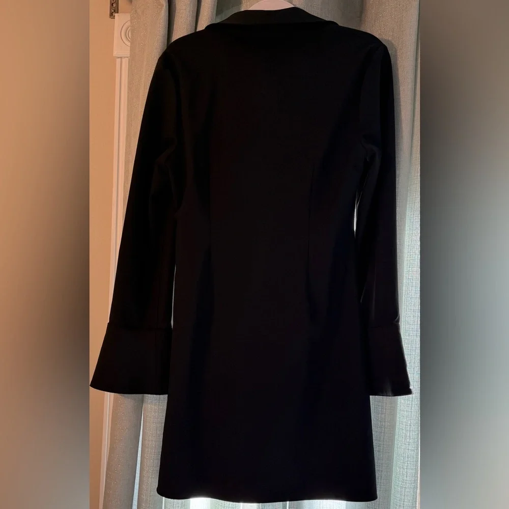 $365 Cinq à Sept Women's McKenna Dress Long Sleeve Collar V Neck Black 10 - Picture 9 of 12